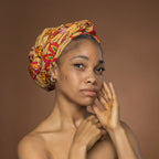 Afrikaanse hoofddoek Beige Oranje Botanical Flow - headwrap