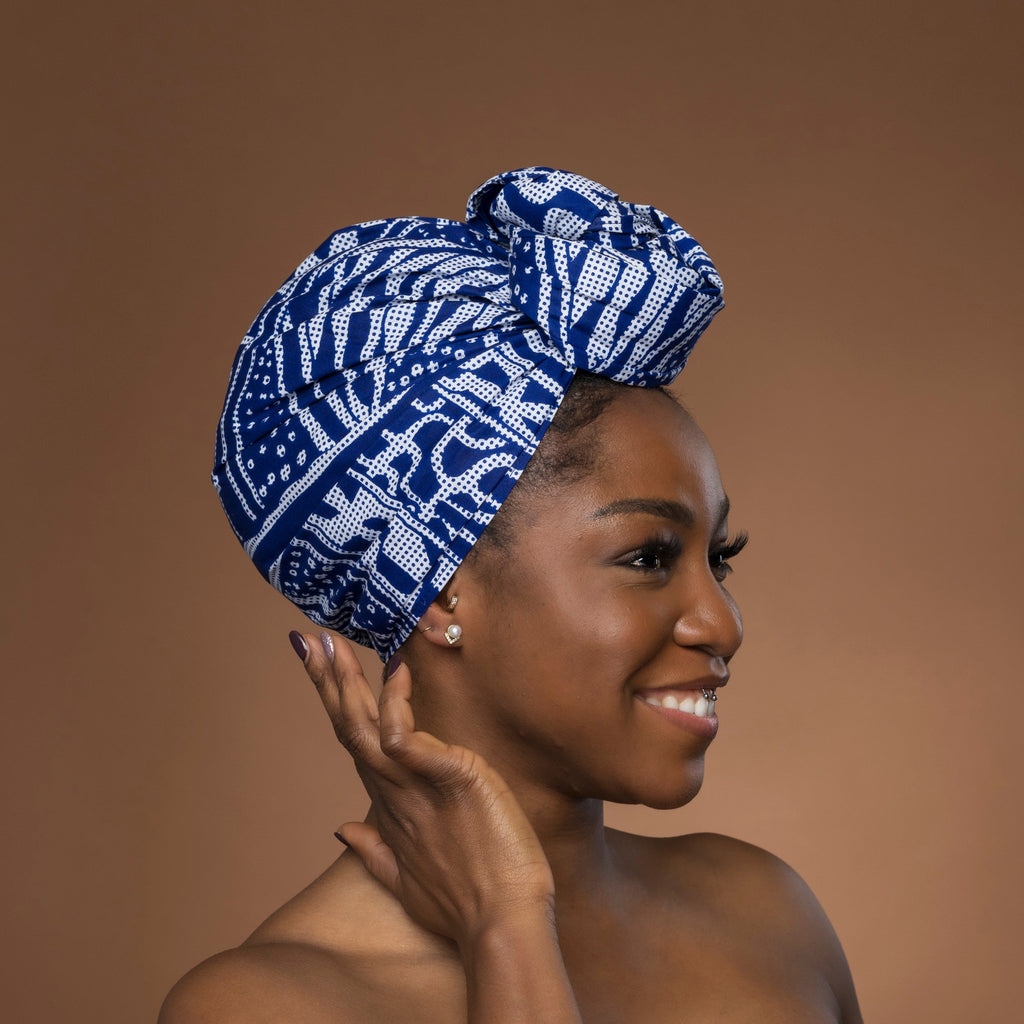 Afrikaanse hoofddoek Blauw Ndop Cameroon - headwrap
