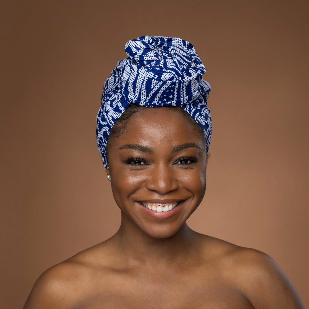 Afrikaanse hoofddoek Blauw Ndop Cameroon - headwrap