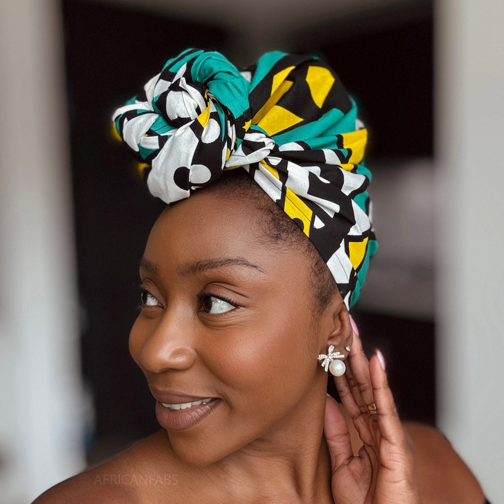 Afrikaanse Turquoise Geel Samakaka / Samacaca hoofddoek - headwrap