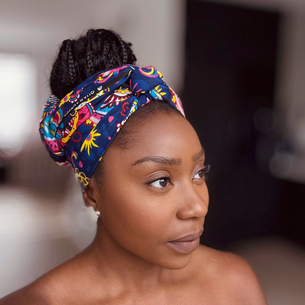 Afrikaanse Blauw Roze Paisley hoofddoek - headwrap