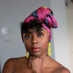 Afrikaanse hoofddoek / Vlisco headwrap - Roze / gele flower trail
