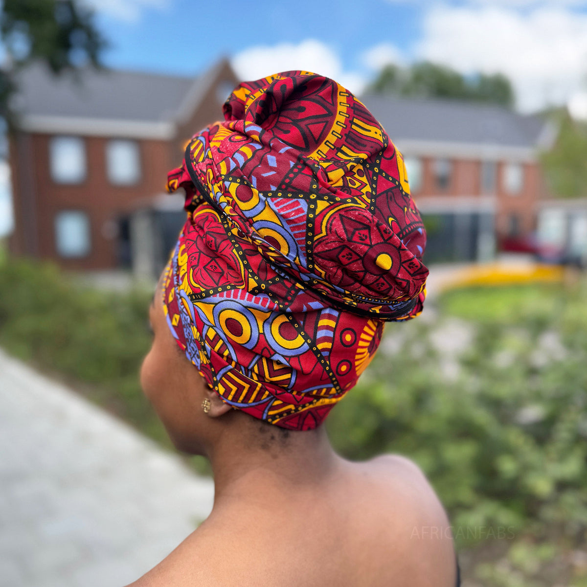 Afrikaanse Rood & Geel Mandala Patchwork hoofddoek - headwrap