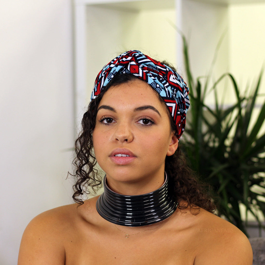 Afrikaanse hoofddoek / headwrap - Wit / Rood / blauw