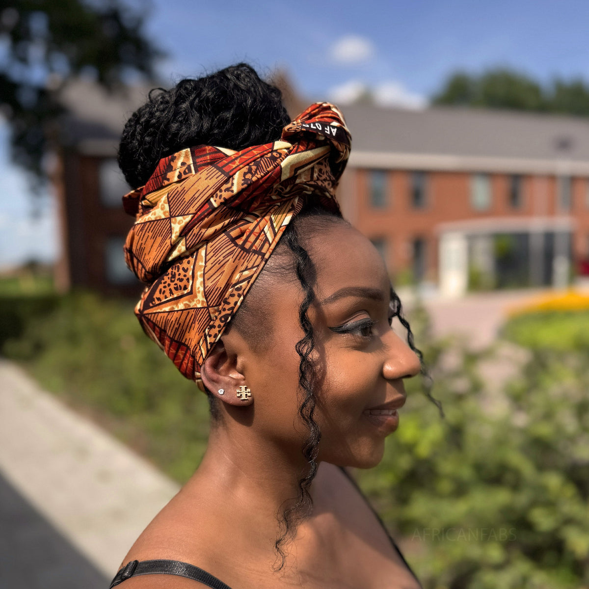 Afrikaanse Bruin & Beige African Prism hoofddoek - headwrap