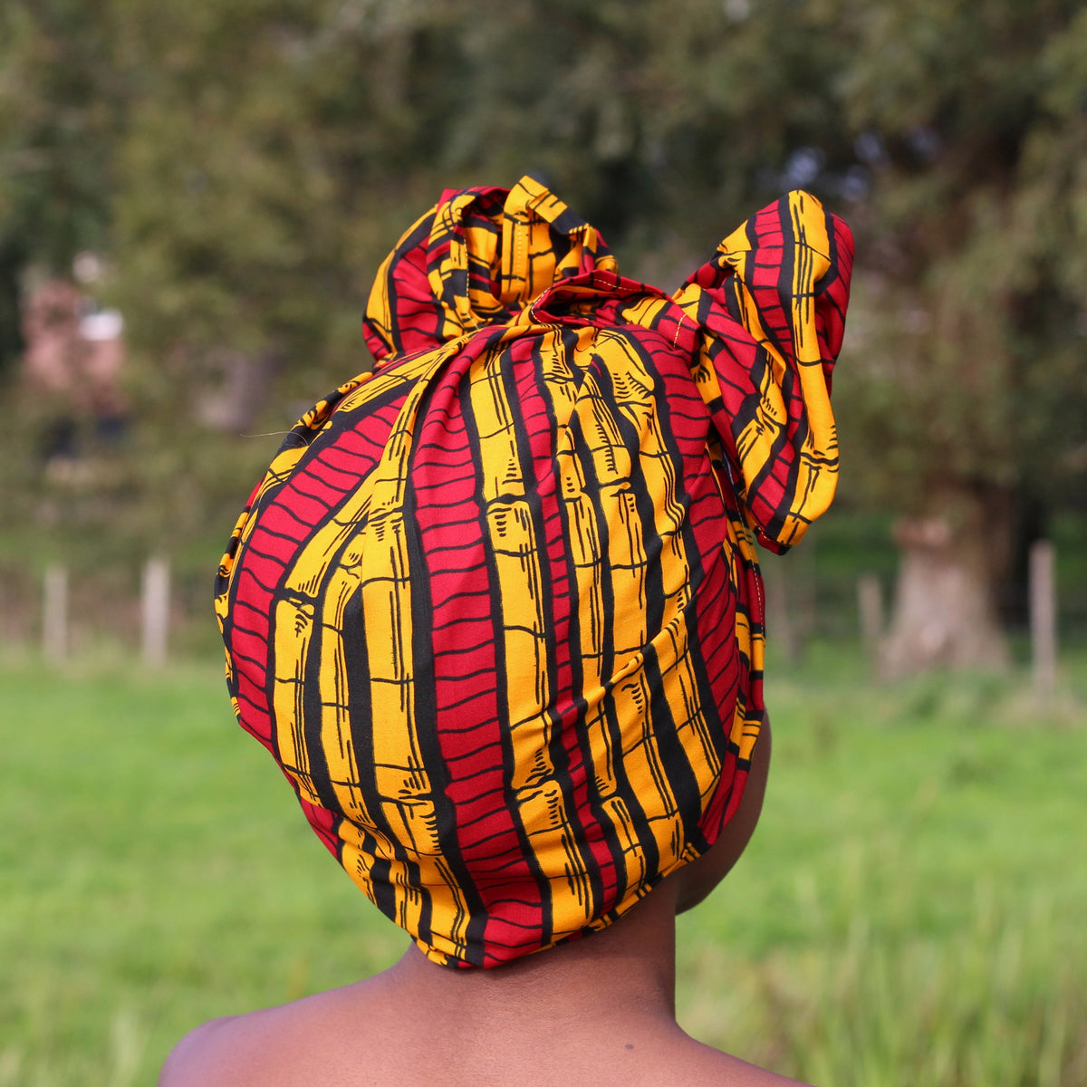 Afrikaanse hoofddoek / Vlisco headwrap - Rood / gele sugar cane