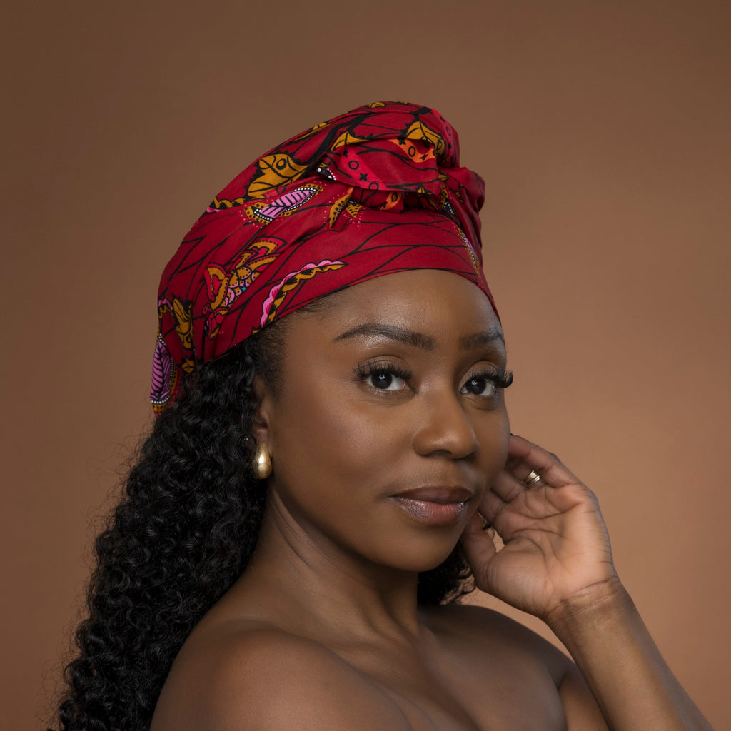 Afrikaanse hoofddoek Rood Botanical Flow - headwrap