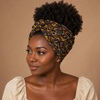 Afrikaanse hoofddoek Bruin Bogolan Geometry - headwrap
