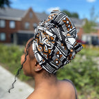 Afrikaanse Donkerbruin & Wit Bogolan Symbols hoofddoek - headwrap