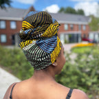 Afrikaanse Groen, Blauw & Geel Concentric Circle hoofddoek - headwrap