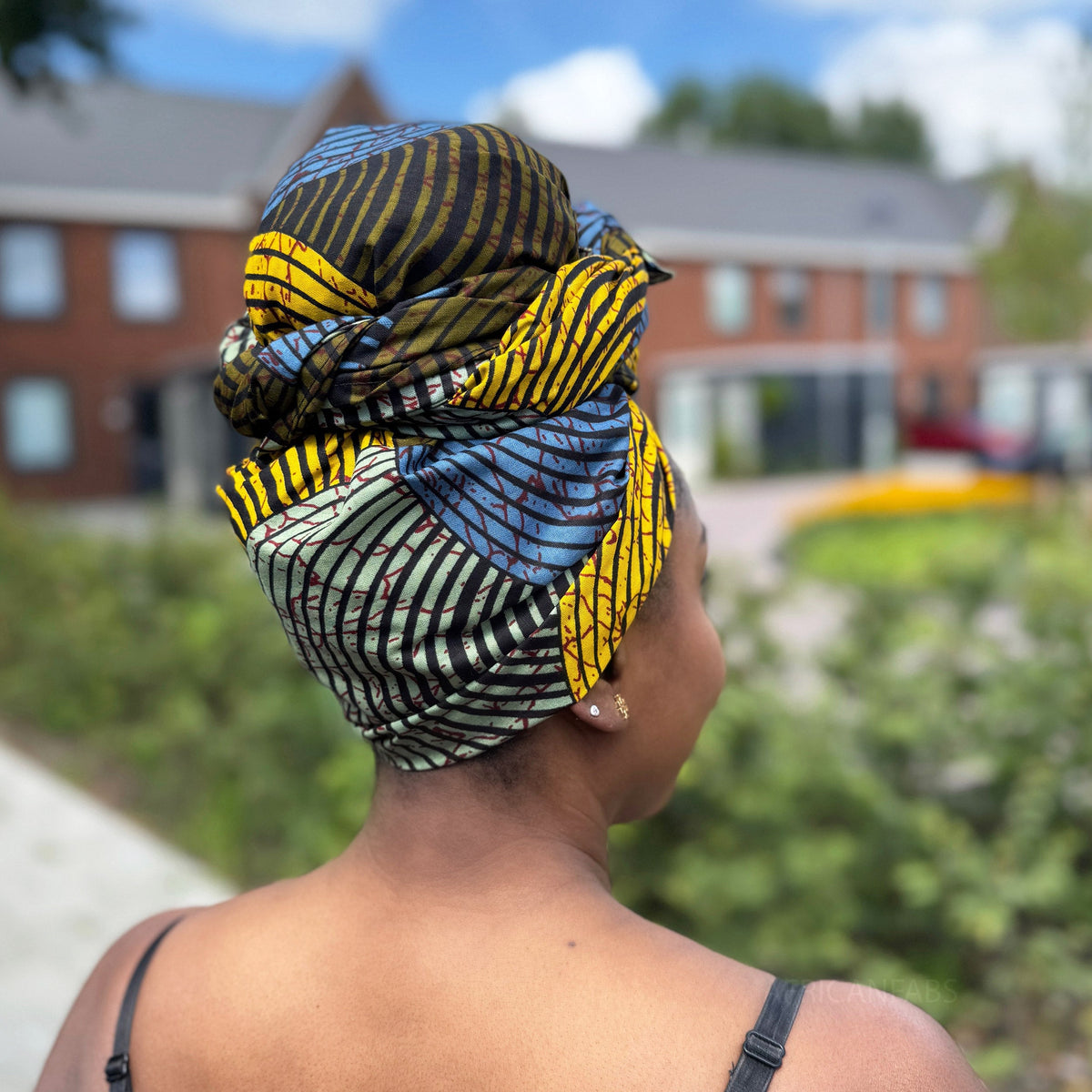 Afrikaanse Groen, Blauw & Geel Concentric Circle hoofddoek - headwrap