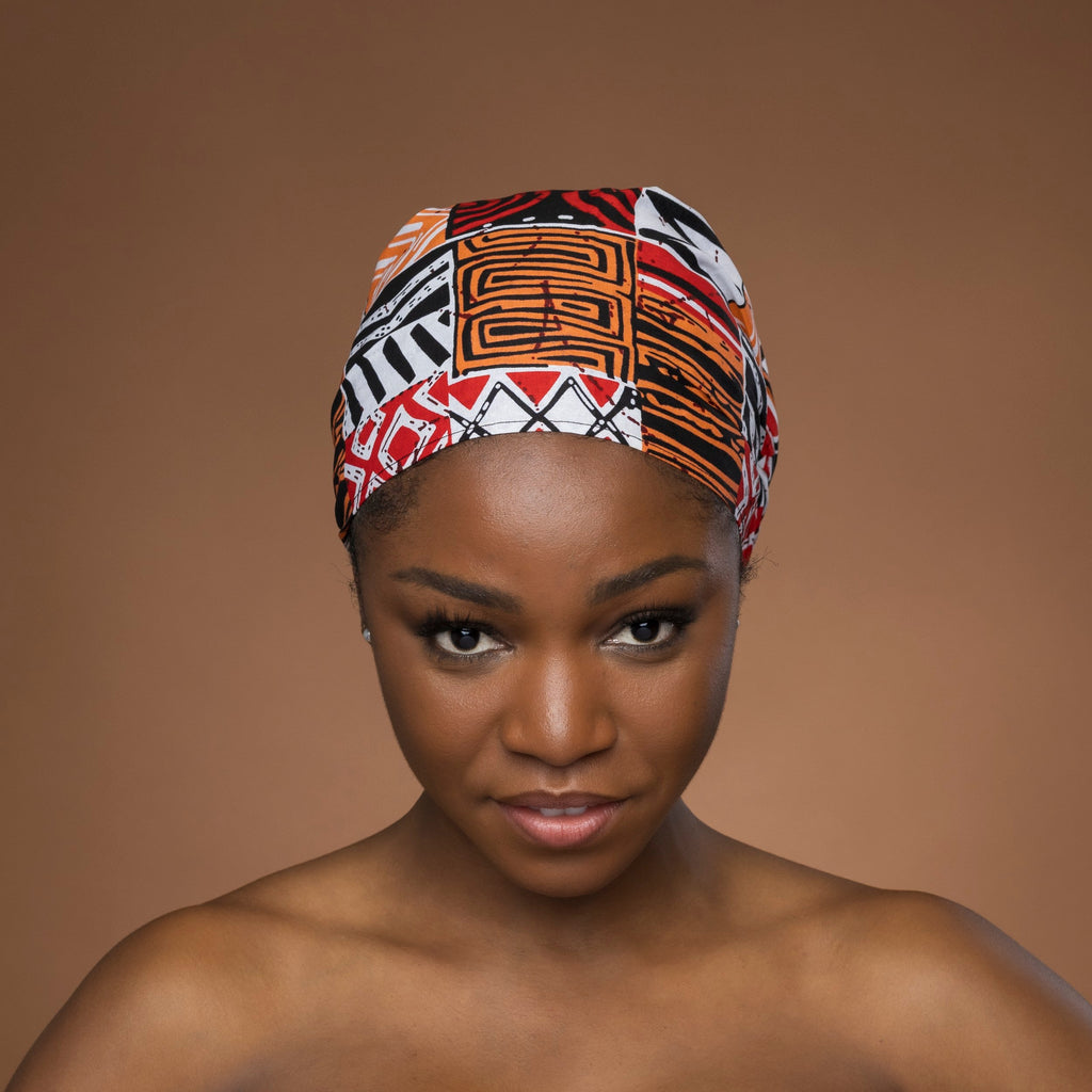 Afrikaanse hoofddoek Rood Bogolan Mosaic - headwrap