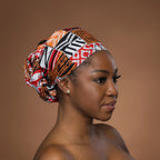 Afrikaanse hoofddoek Rood Bogolan Mosaic - headwrap
