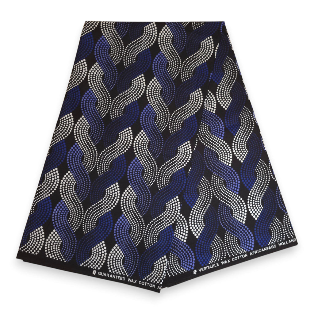 Afrikaanse hoofddoek Blauw Wit Wave Patterns - headwrap