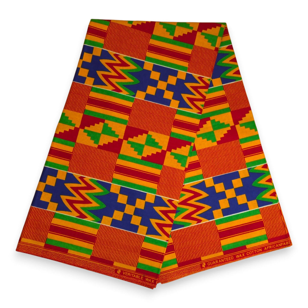 Afrikaanse hoofddoek Geel Blauw Kente Print Ghana - headwrap
