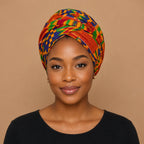 Afrikaanse hoofddoek Geel Blauw Kente Print Ghana - headwrap
