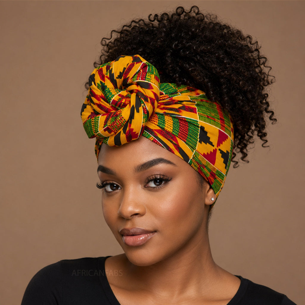 Afrikaanse hoofddoek Rood Geel Kente Print Ghana - headwrap