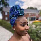 Afrikaanse Blauw & Turquoise Mandala Patchwork hoofddoek - headwrap