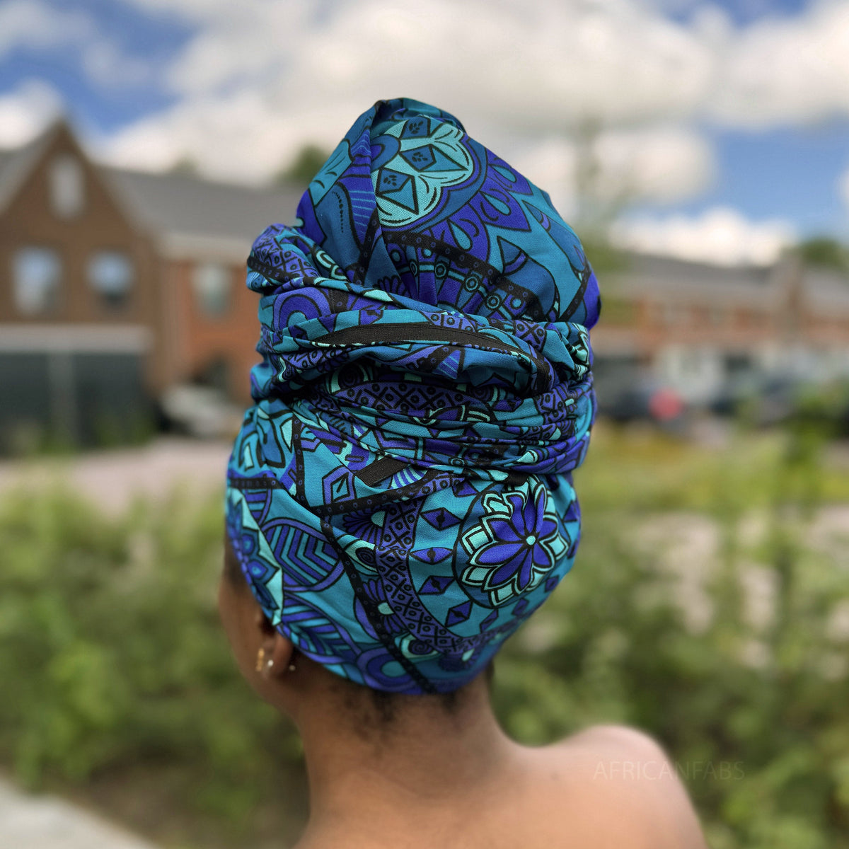Afrikaanse Blauw & Turquoise Mandala Patchwork hoofddoek - headwrap