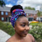 Afrikaanse Paars & Lichtblauw Mandala Patchwork hoofddoek - headwrap