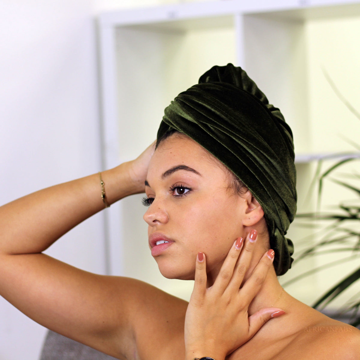 Fluwelen hoofddoek / Velvet headwrap - Mosgroen