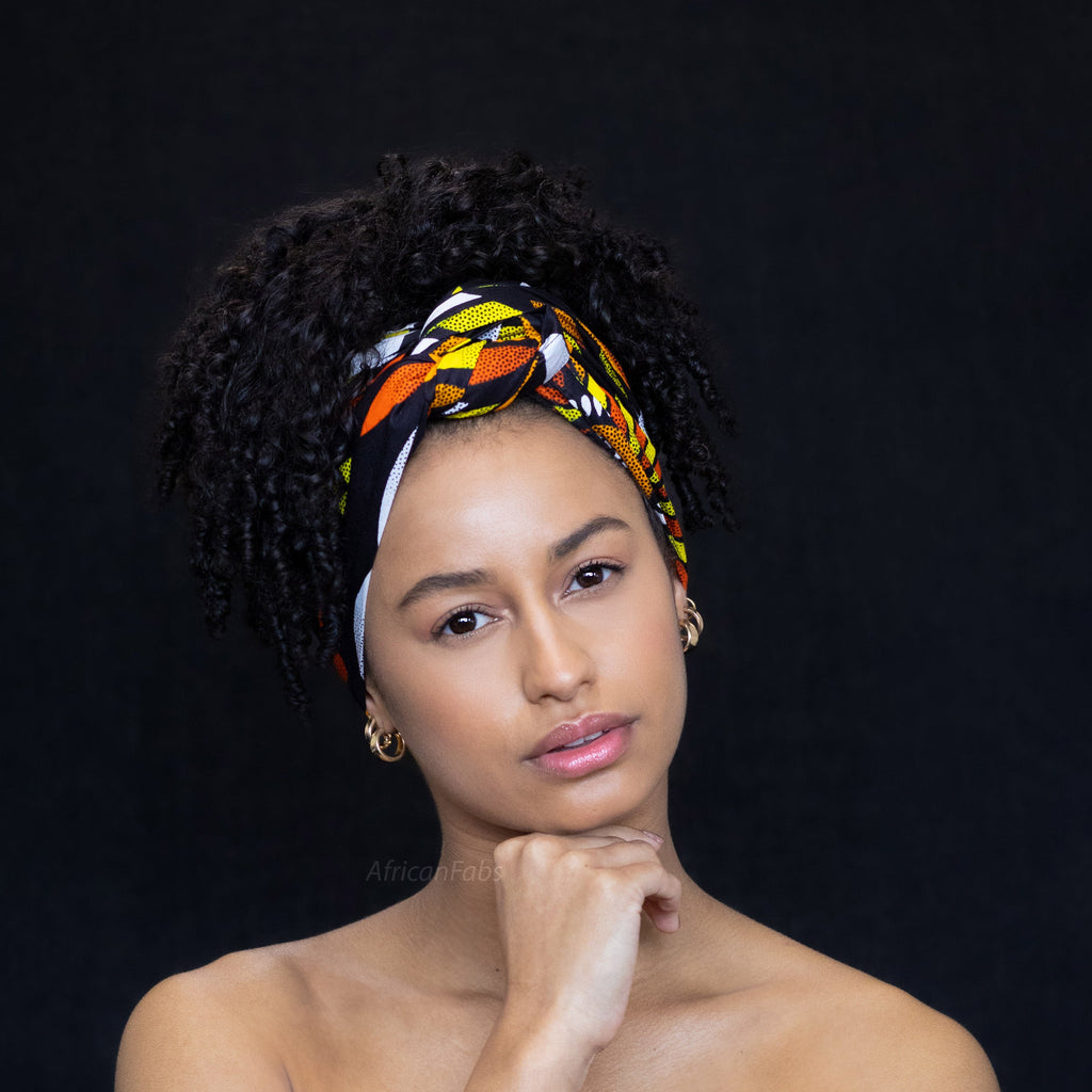 Afrikaanse Zwart / gele sunburst hoofddoek - headwrap