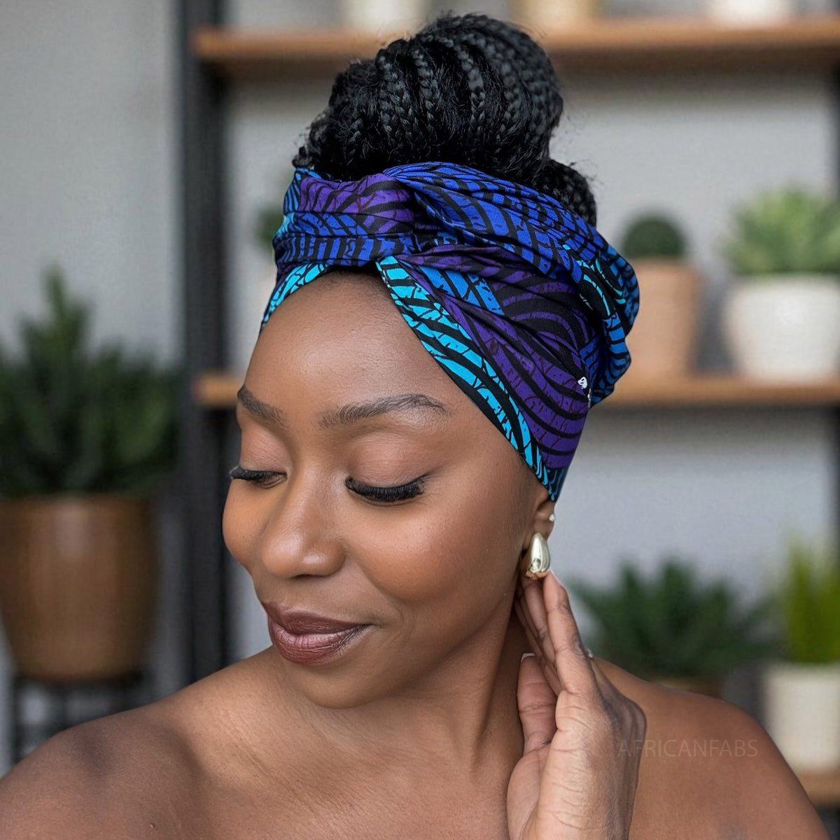 Afrikaanse Blauw & Turquoise Concentric Circle hoofddoek - headwrap