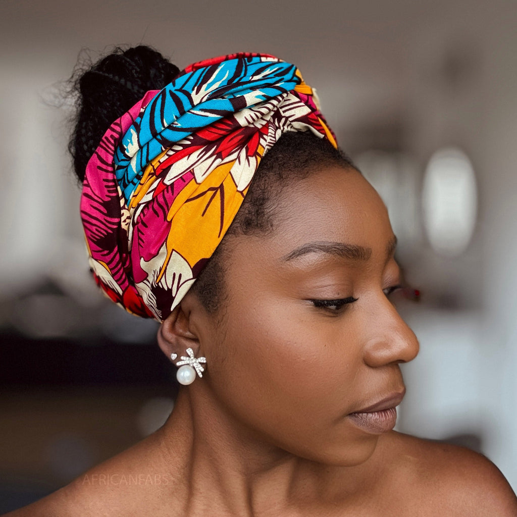 Afrikaanse Rood & Blauw Flowers hoofddoek - headwrap