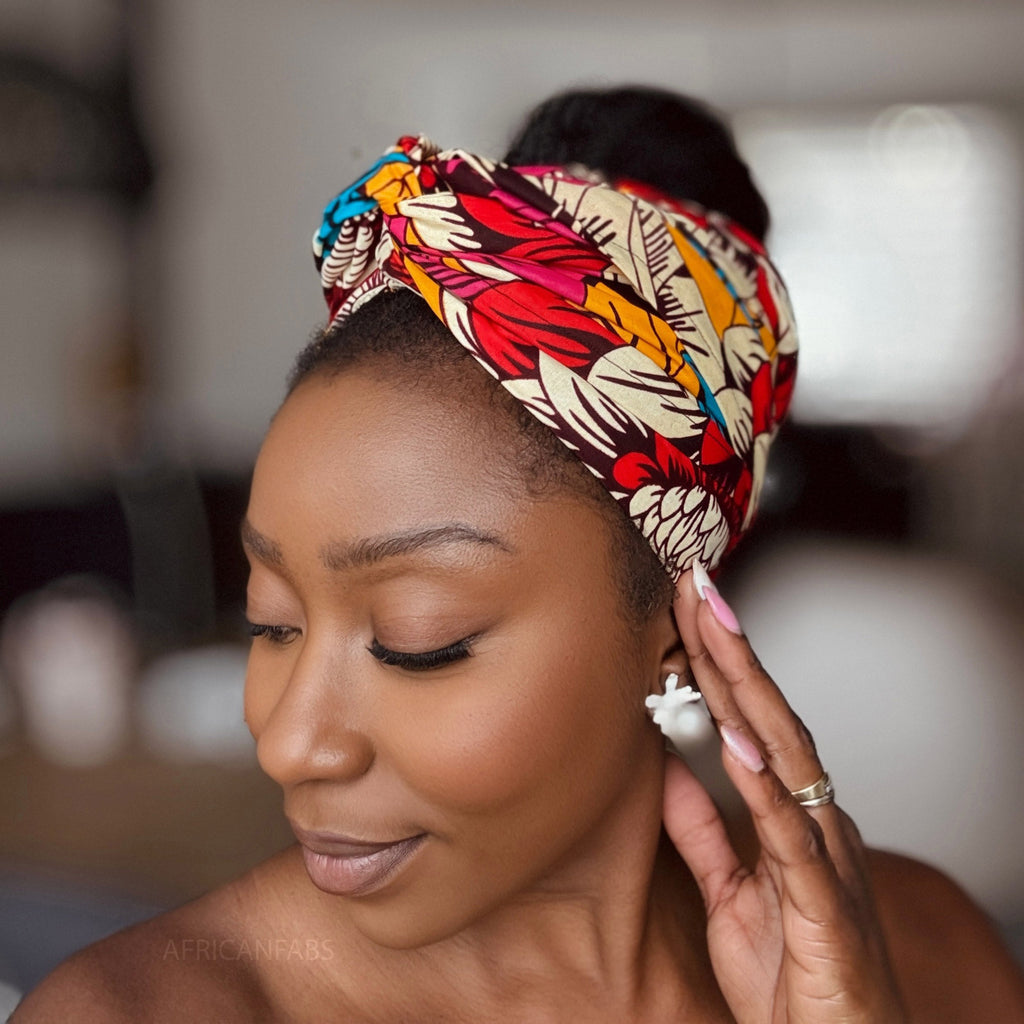Afrikaanse Rood & Blauw Flowers hoofddoek - headwrap