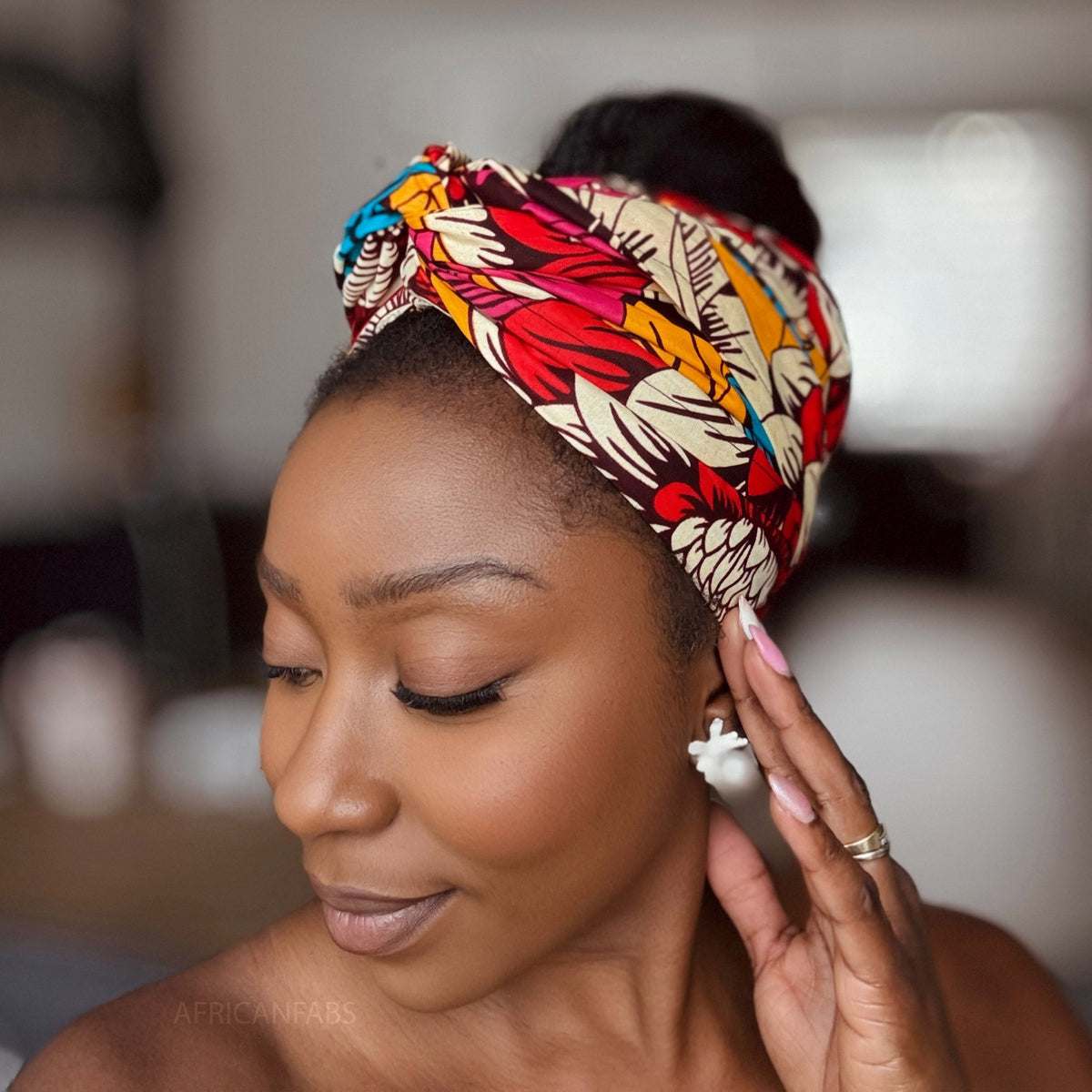 Afrikaanse Rood & Blauw Flowers hoofddoek - headwrap
