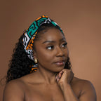 Afrikaanse hoofddoek Petrol Geel Kuba Blocks Congo - headwrap