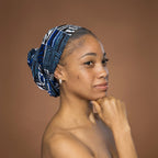 Afrikaanse hoofddoek Blauw Bogolan Mosaic - headwrap