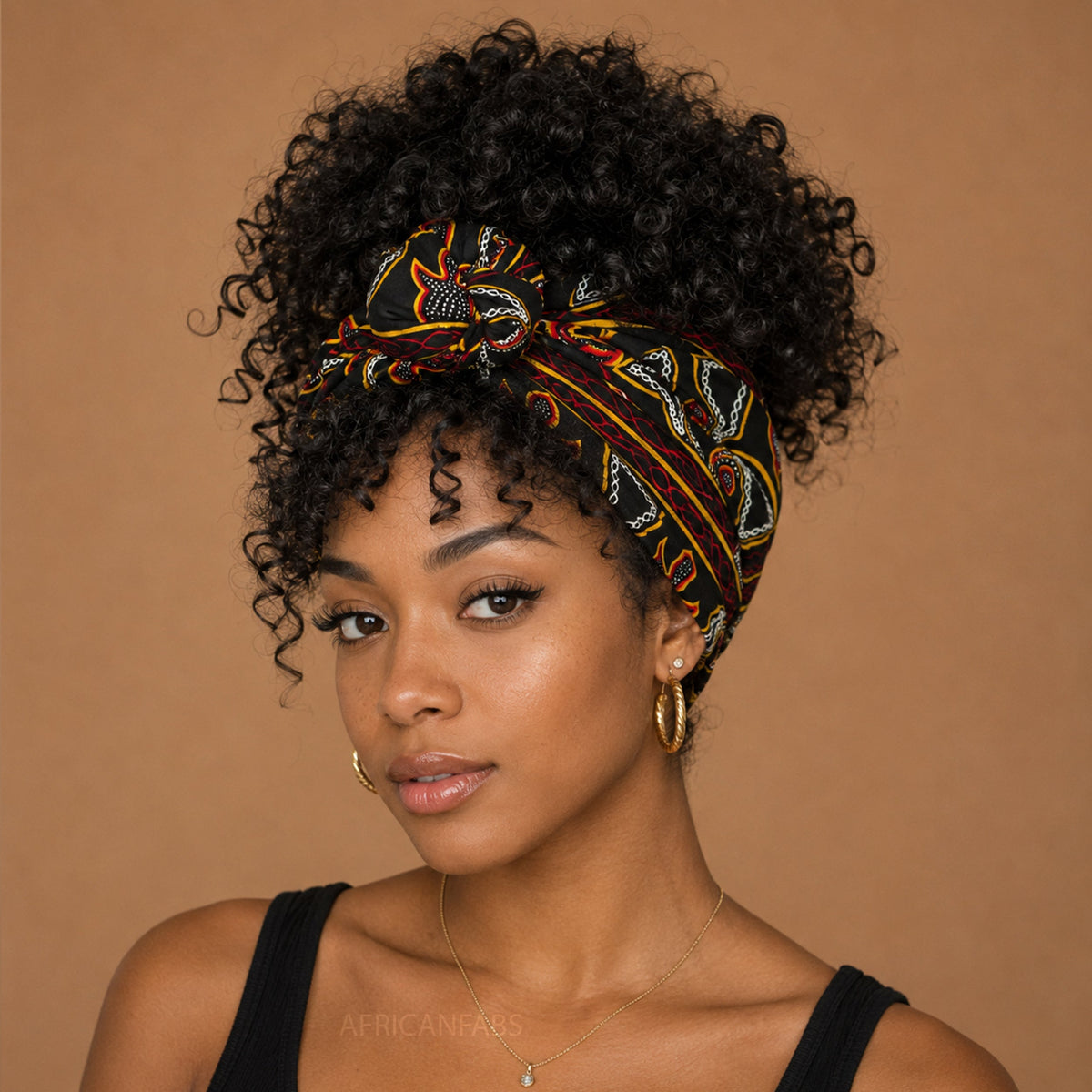 Afrikaanse hoofddoek Zwart Rood Toghu Cameroon - headwrap