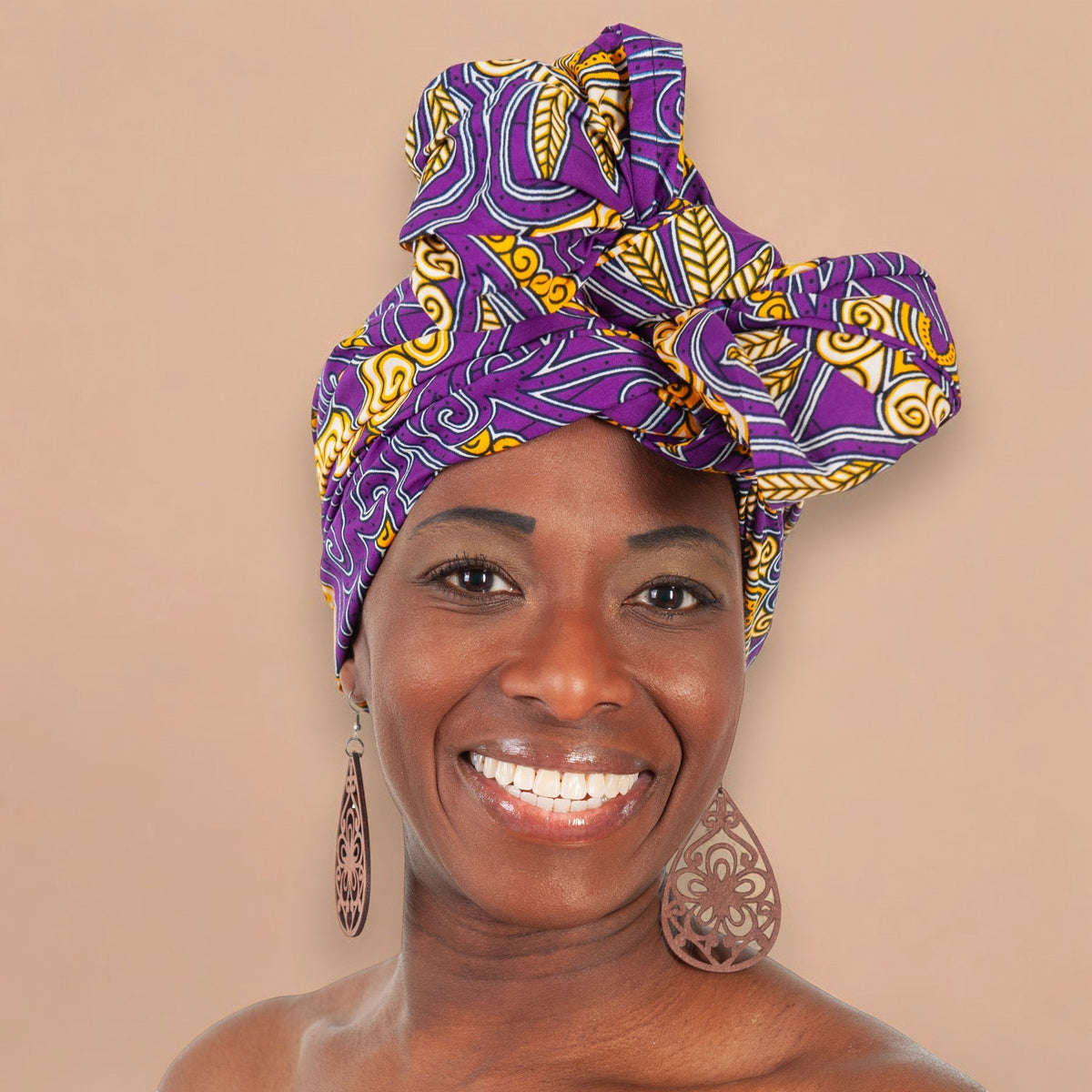 Afrikaanse Paars / geel hoofddoek - headwrap