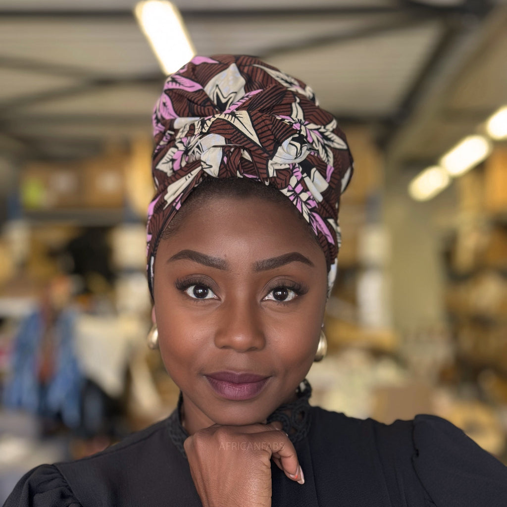 Afrikaanse Bruin / Beige Flower / hoofddoek - headwrap