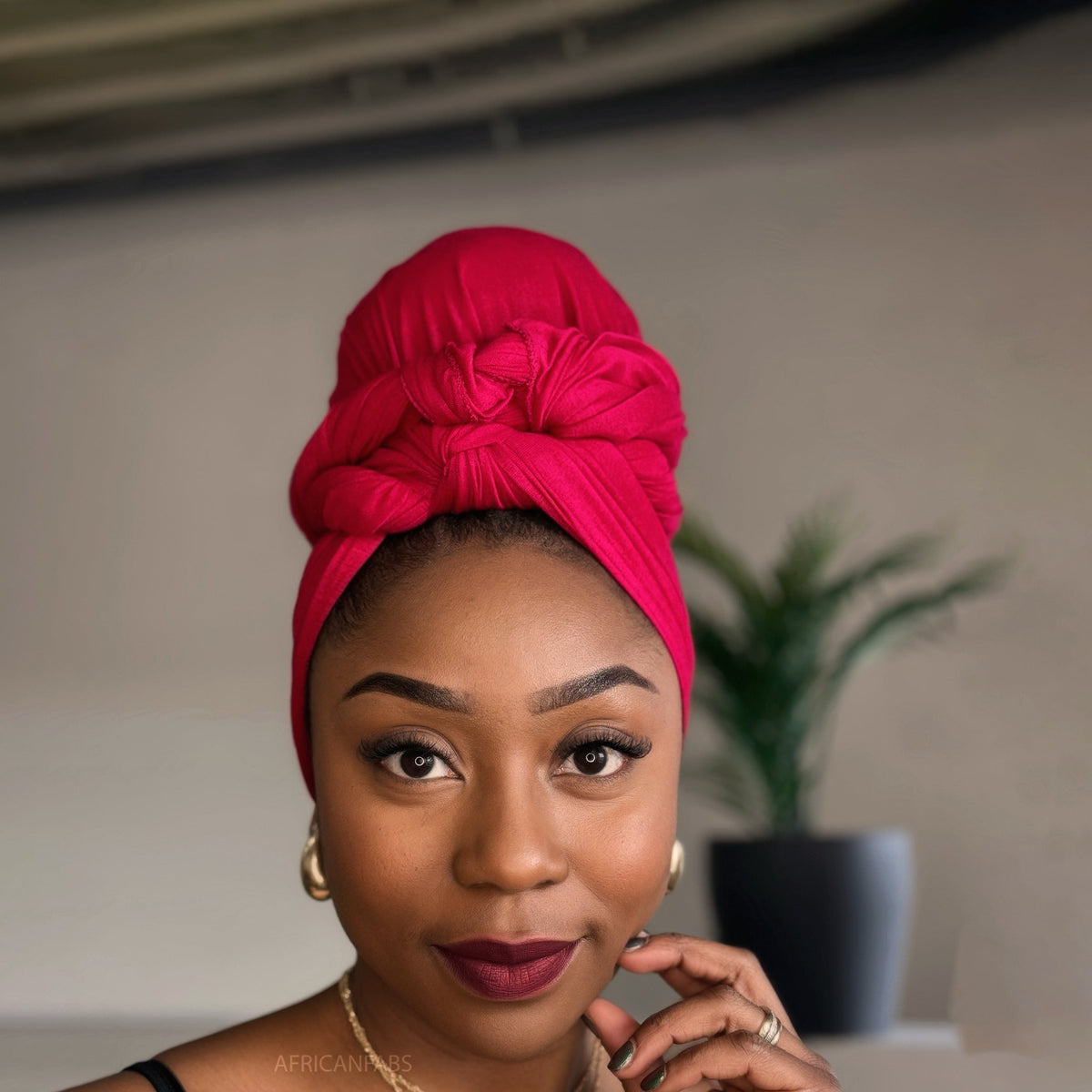 Donkerrood hoofddoek - Headwrap van stretchy Jersey stof