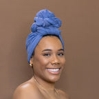 Demin blauw hoofddoek - Headwrap van stretchy Jersey stof