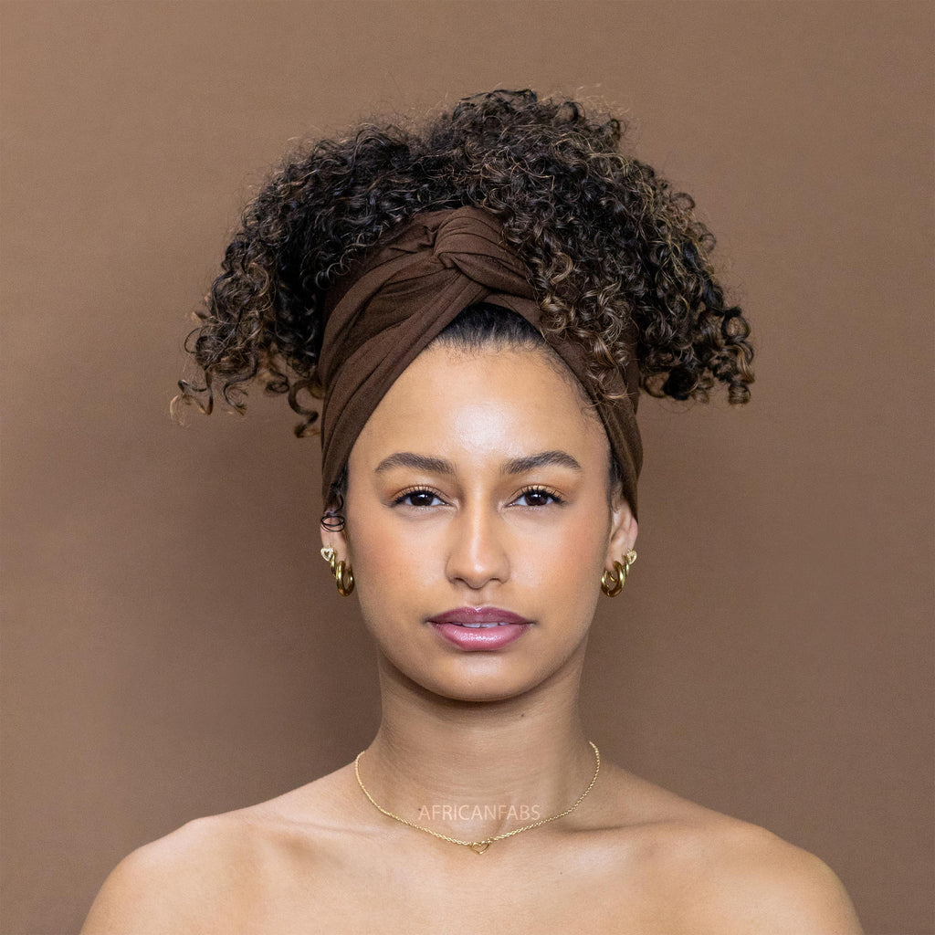 Bruine hoofddoek - Headwrap van stretchy Jersey stof
