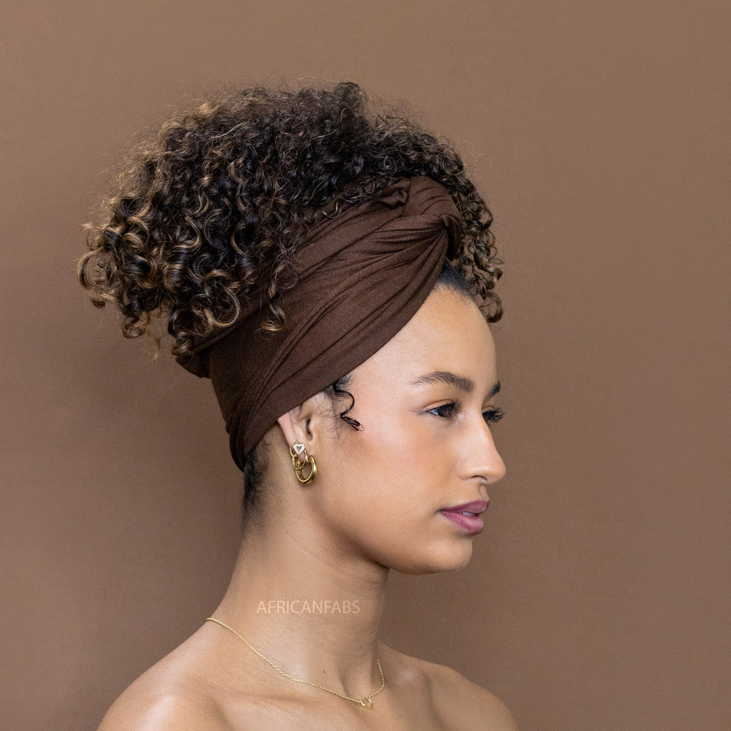 Bruine hoofddoek - Headwrap van stretchy Jersey stof