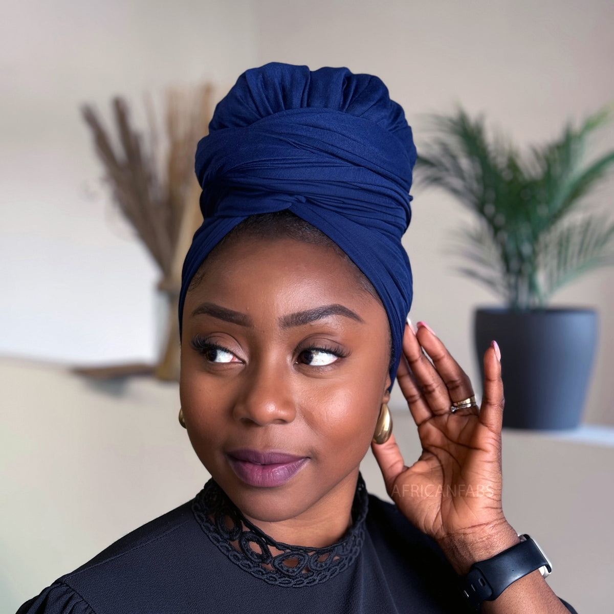 Marineblauw hoofddoek - Headwrap van stretchy Jersey stof