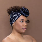 Afrikaanse Zwart / witte Satin Lined Bogolan hoofddoek - Mud cloth headwrap