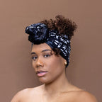 Afrikaanse Zwart / witte Satin Lined Bogolan hoofddoek - Mud cloth headwrap