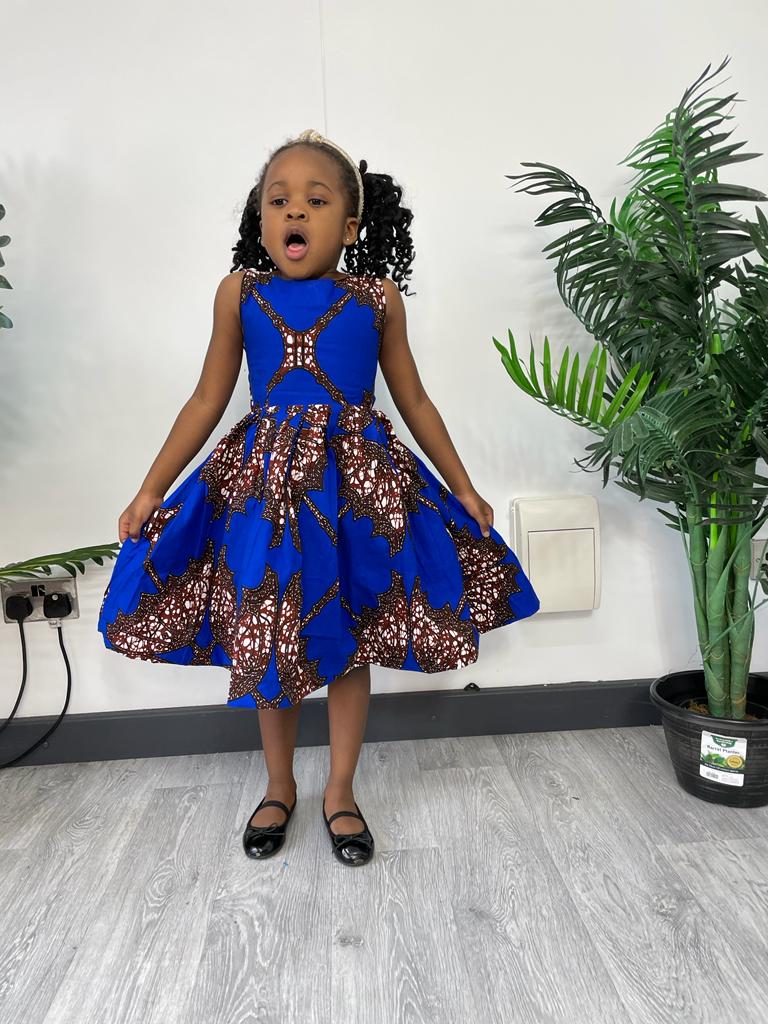 Ashlynn Ankara girls dress | Blue African Print