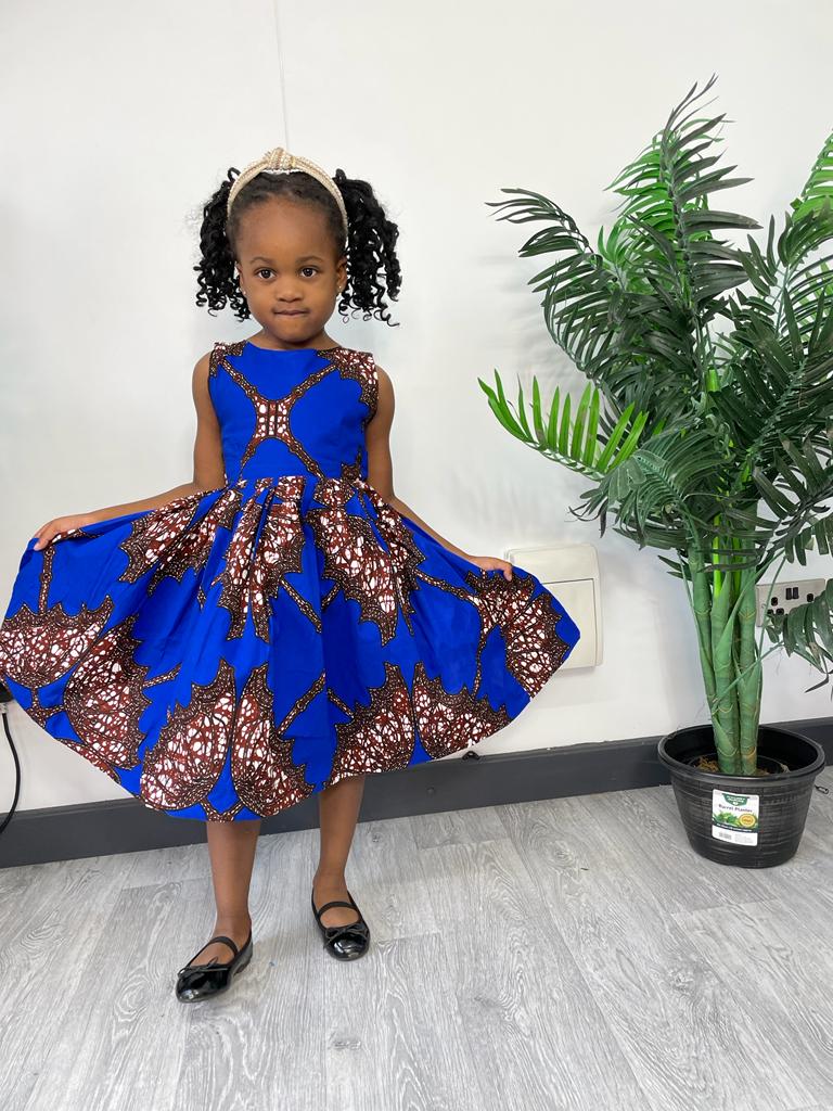 Ashlynn Ankara girls dress | Blue African Print