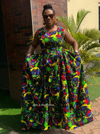 Binta Ankara Maxi Dress | Green Multicolor African Print