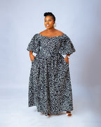 Nora Maxi Dress | Black and White African Print
