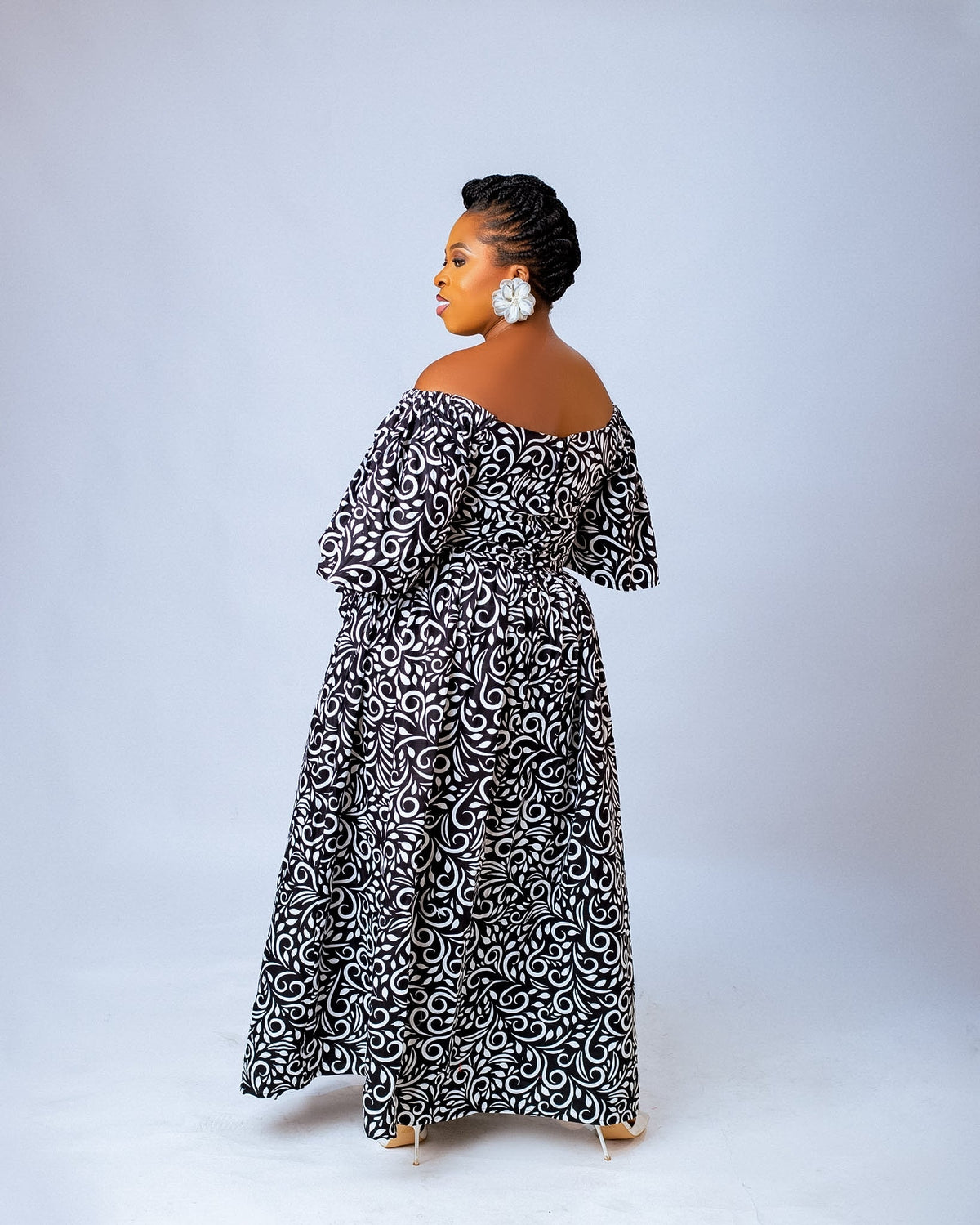 Nora Maxi Dress | Black and White African Print