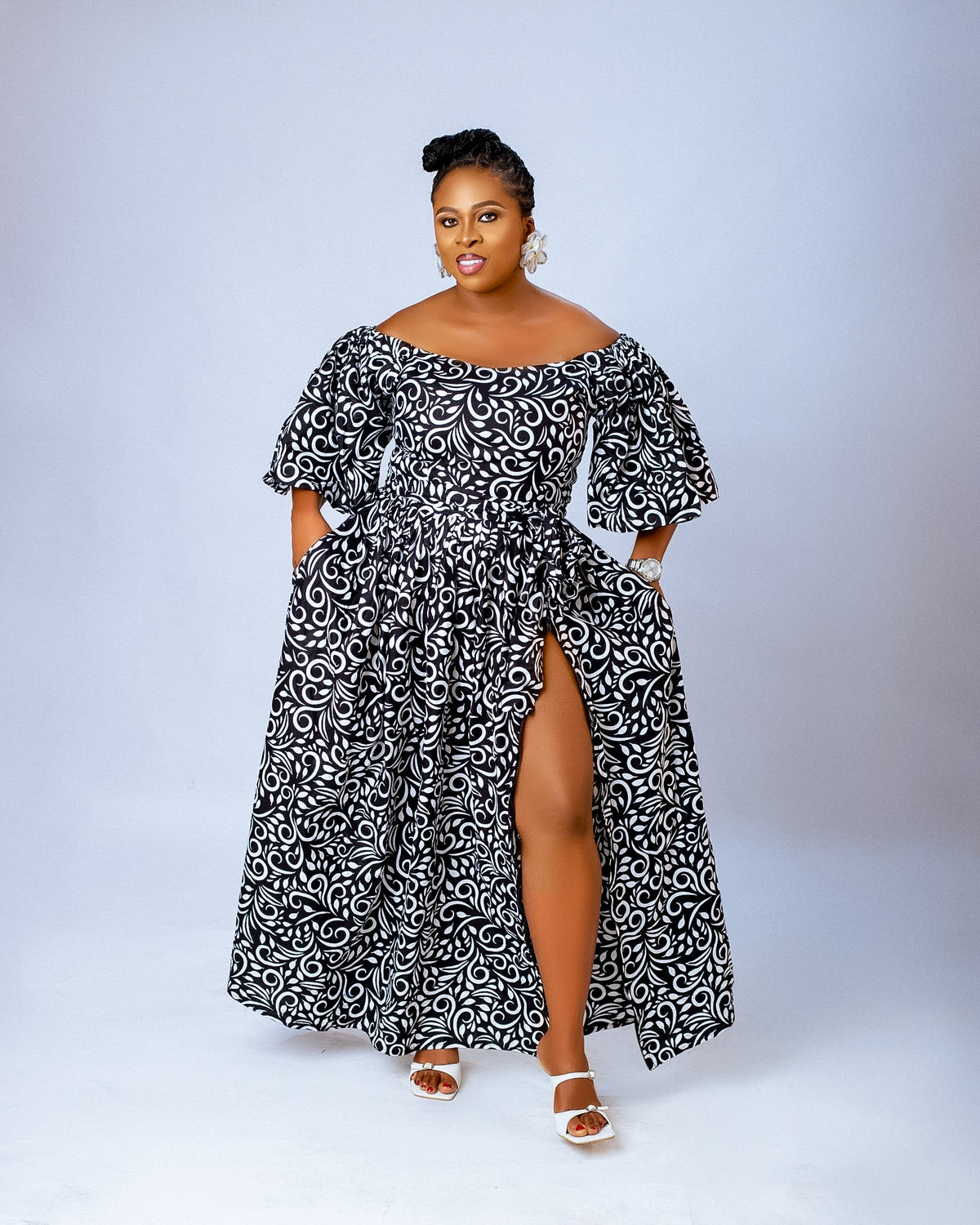 Nora Maxi Dress | Black and White African Print