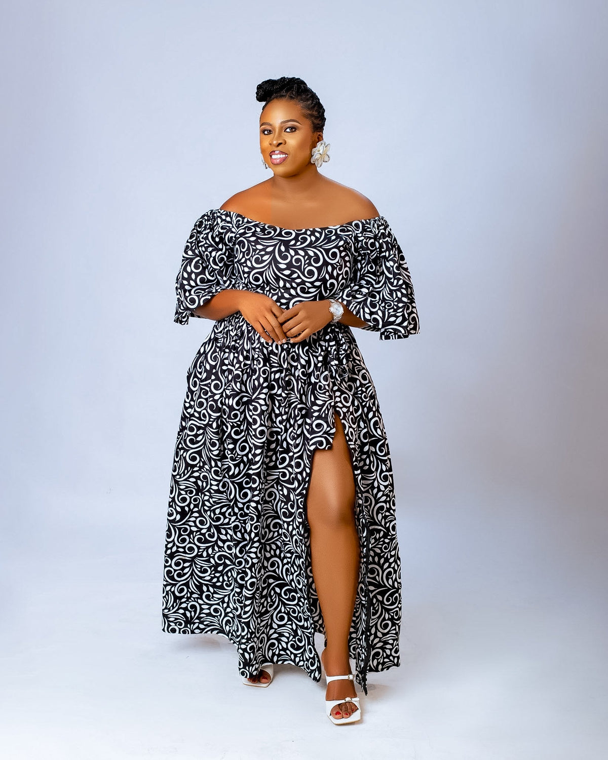 Nora Maxi Dress | Black and White African Print