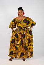 Celine Ankara Off Shoulder Maxi Dress | Yellow and Red African Print